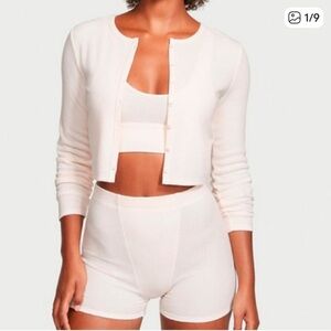 Victoria's Secret Waffle Knit Cream 3-Piece Pajama Set